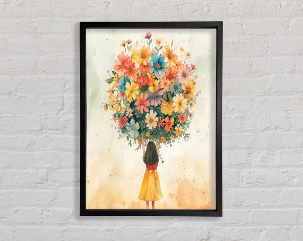 Bunches Of Flowers Girl Framed Print