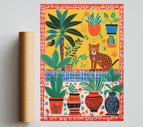 Cheetah Plant Pot Still Life Print
