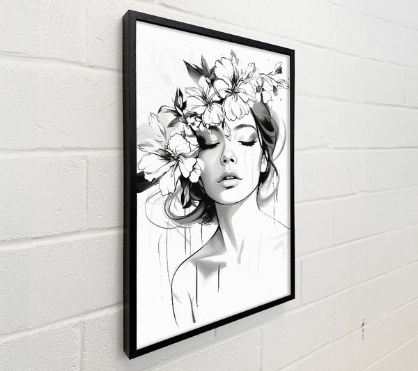 Closed Eyes Flower Hair Woman