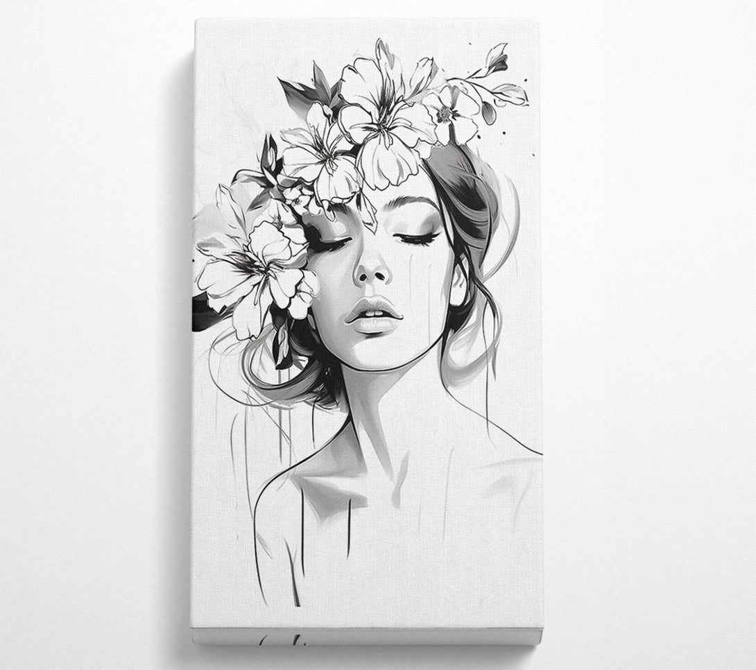  A Canvas Print of Closed Eyes Flower Hair Woman Canvas Print