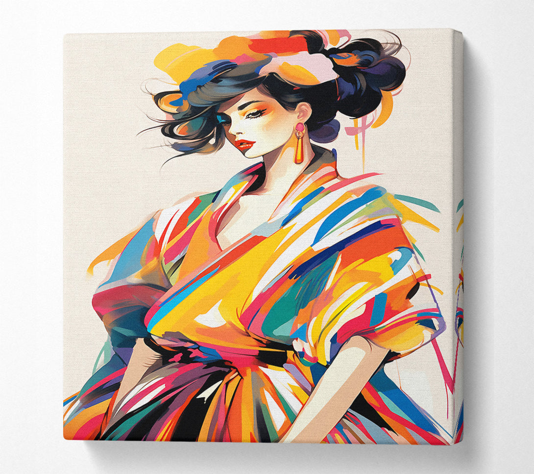  A Canvas Print of Colour Dress Vintage Fashion Canvas Wall Art