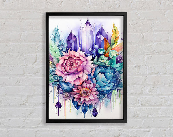 Coral Lee Blue Green Purple And Pink Crystals In Watercolour Framed Print