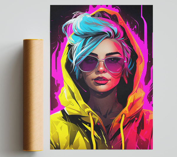 Cyberpunk Girl Yellow Hoodie Print