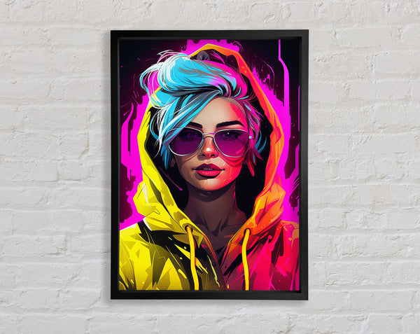 Cyberpunk Girl Yellow Hoodie Framed Print