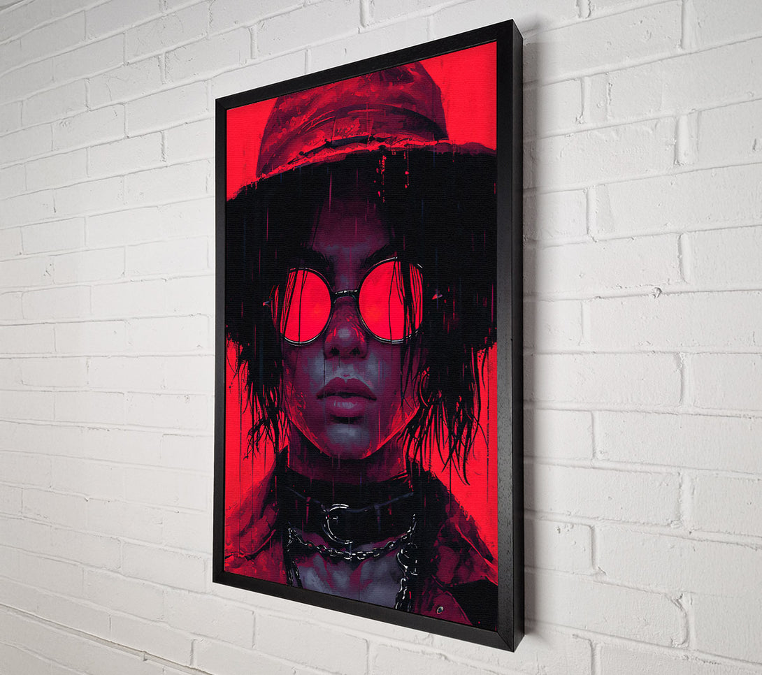  A Canvas Print of Cyberpunk Hat Sunglasses Girl Rebel Canvas Wall Art