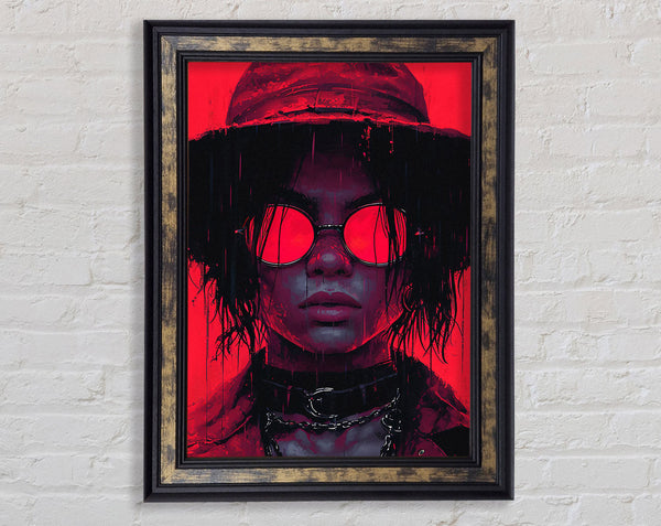 Cyberpunk Hat Sunglasses Girl Rebel Framed Print