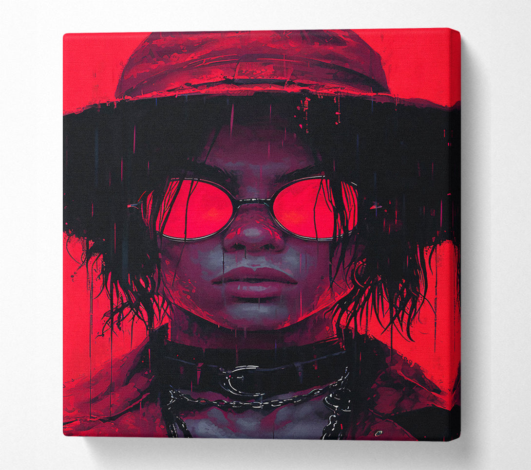  A Canvas Print of Cyberpunk Hat Sunglasses Girl Rebel Canvas Wall Art