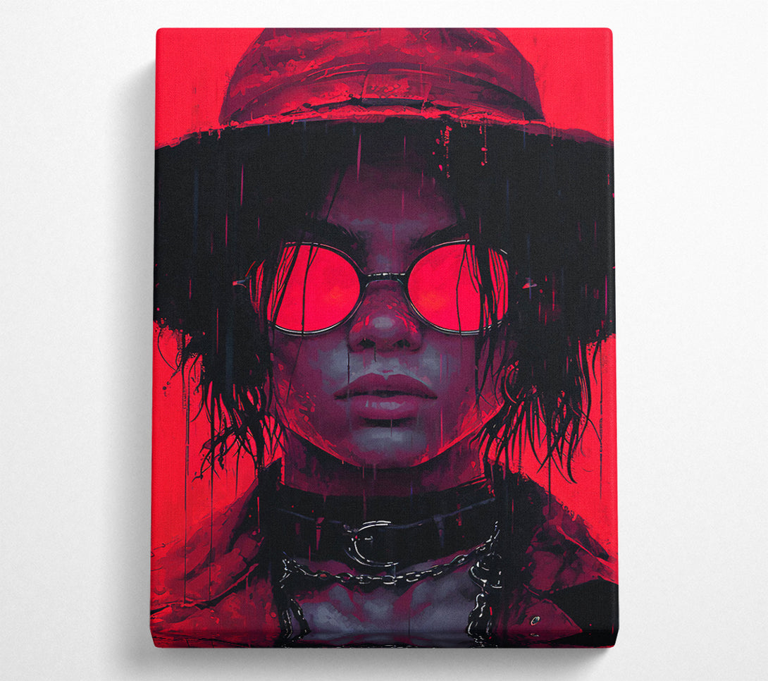  A Canvas Print of Cyberpunk Hat Sunglasses Girl Rebel Canvas Wall Art