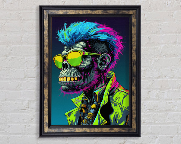 Cyberpunk Neon Chimp Framed Print