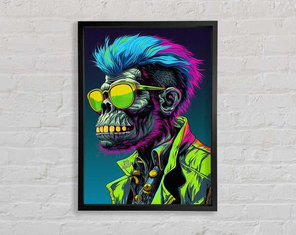 Cyberpunk Neon Chimp Framed Print