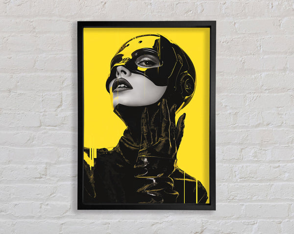 Cyberpunk Warrior Woman Yellow Framed Print