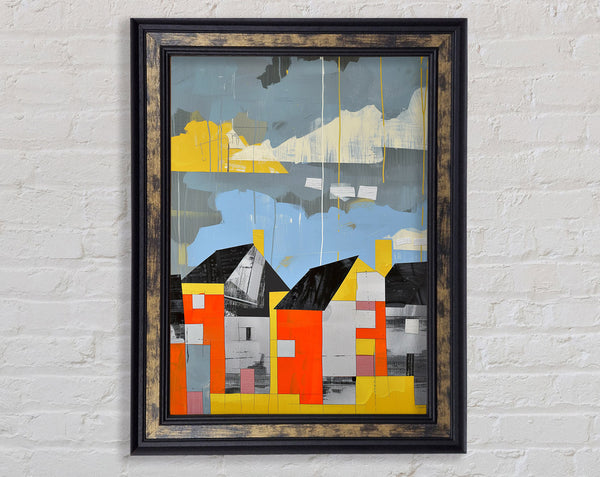 Dark Clouds Over The Houses Framed Print