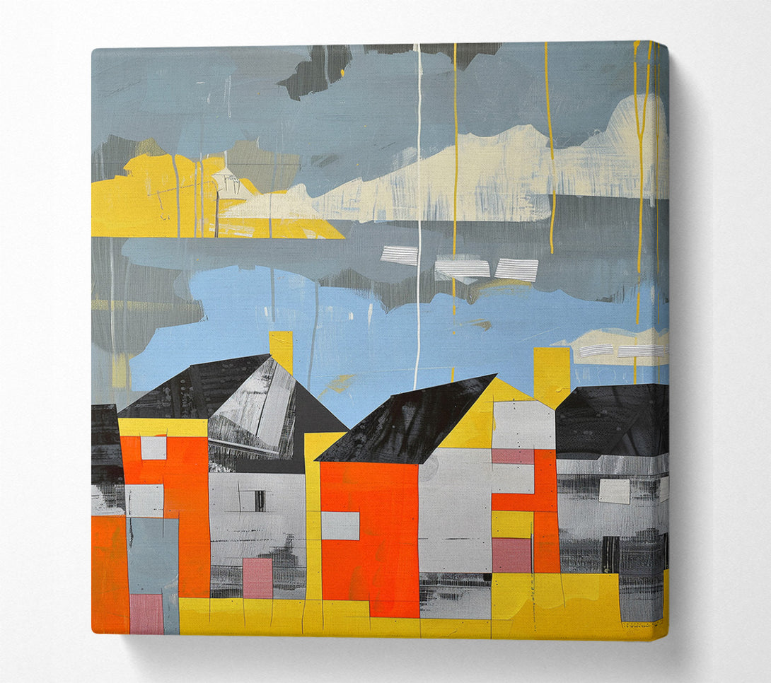  A Canvas Print of Dark Clouds Over The Houses Canvas Print