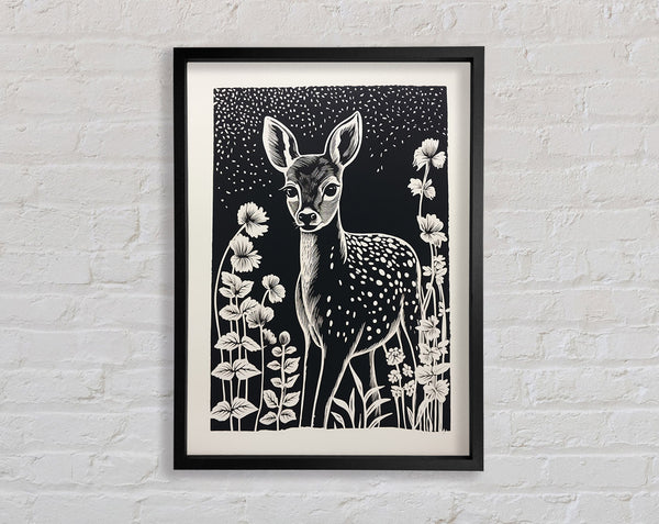 Deer In The Flowers Framed Print