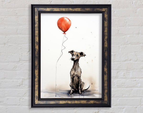 Dog Red Balloon Framed Print