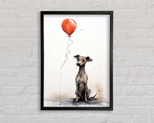 Dog Red Balloon Framed Print
