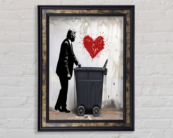 Donald Trump Heart Graffiti Wheelie Bin Framed Print