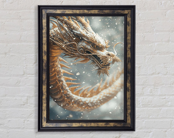 Dragon In The Snow Sky Framed Print