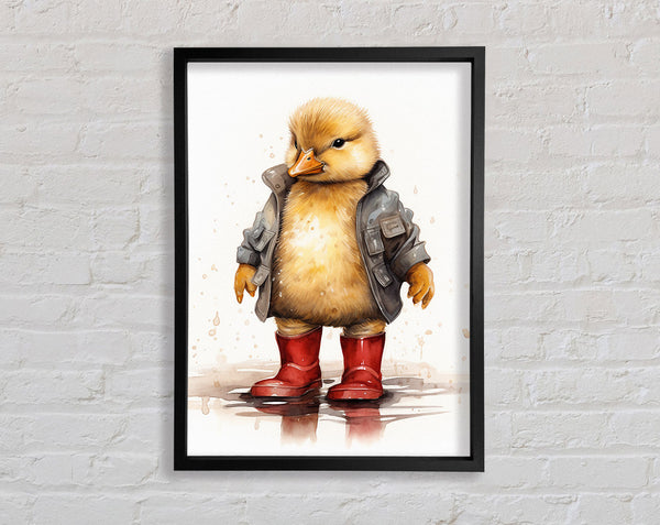 Duckling In Wellington Boots And Raincoat Framed Print