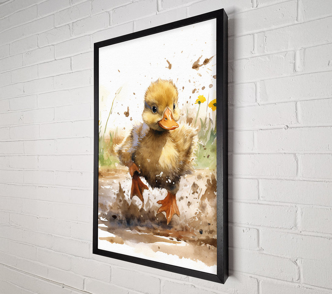  A Canvas Print of Duckling Mud Splash Watercolour Canvas Print