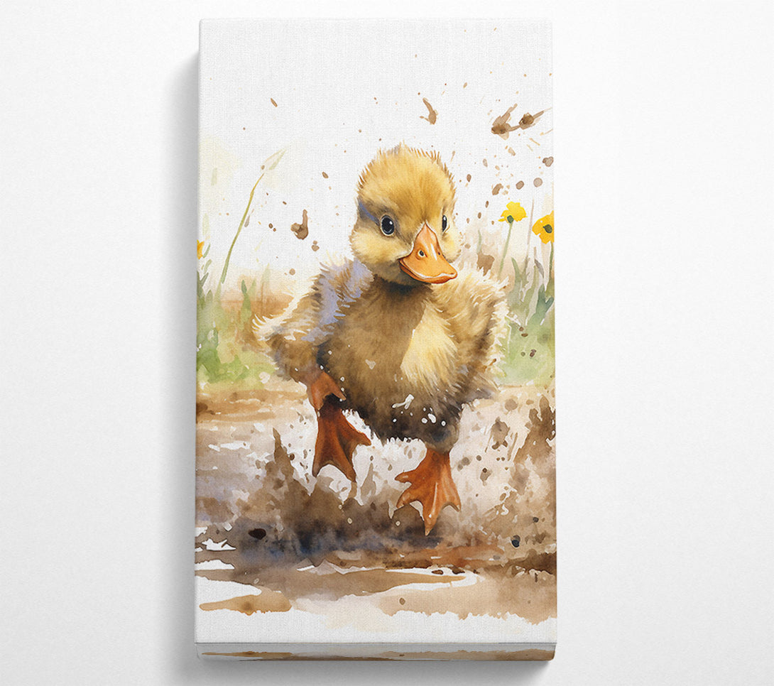  A Canvas Print of Duckling Mud Splash Watercolour Canvas Print