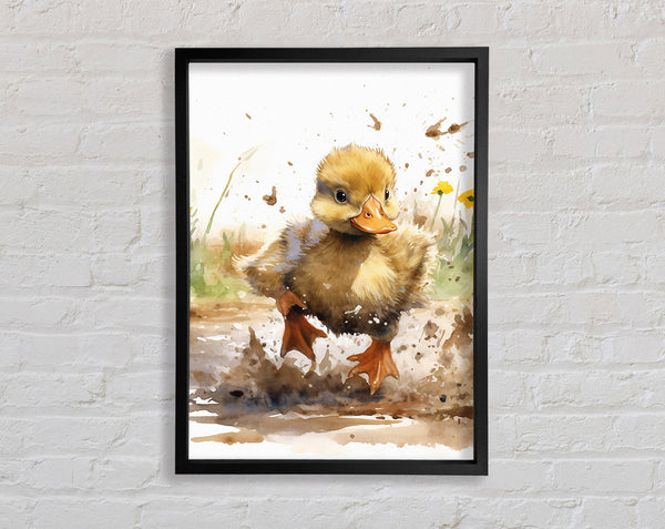 Duckling Mud Splash Watercolour Framed Print