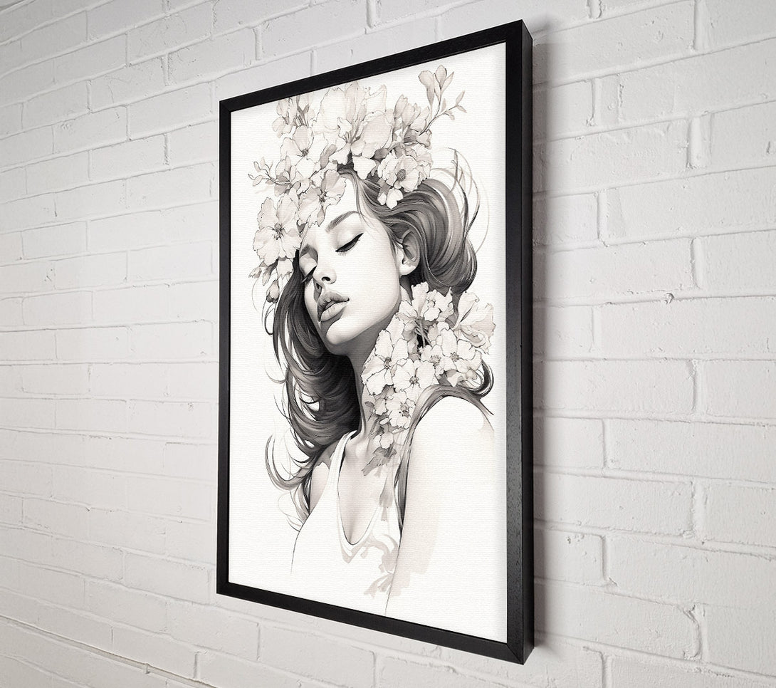  A Canvas Print of Elegant Woman Flowers Sketch Canvas Print