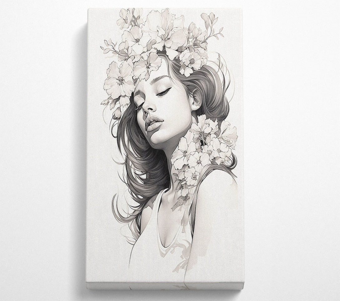  A Canvas Print of Elegant Woman Flowers Sketch Canvas Print