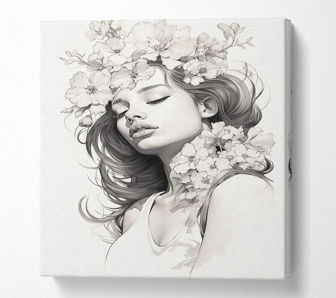  A Canvas Print of Elegant Woman Flowers Sketch Canvas Print