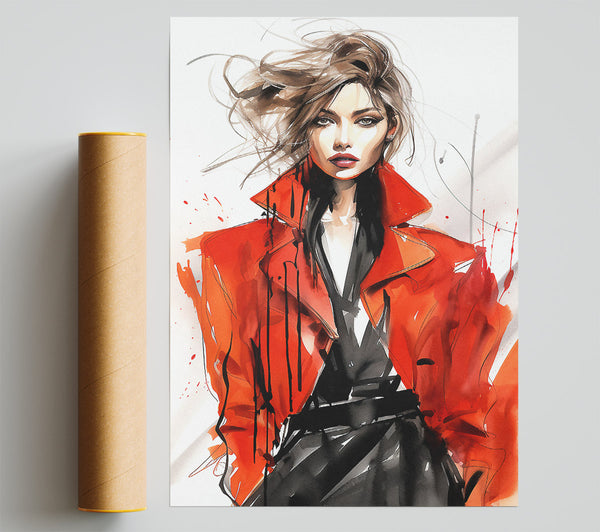 Fashion Red Coat Woman Poster