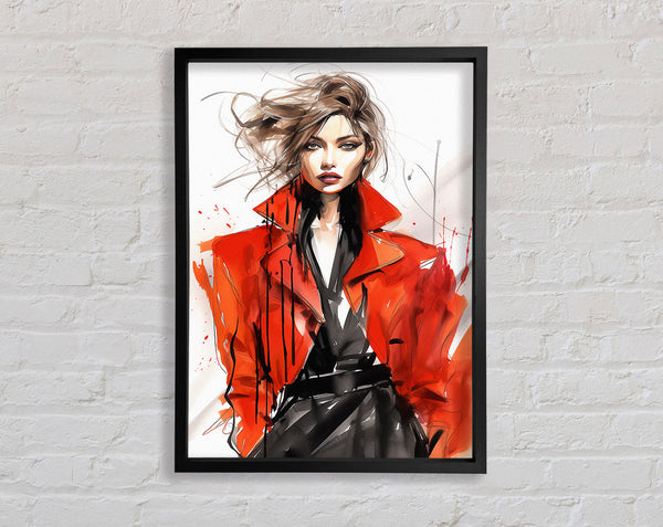 Fashion Red Coat Woman Framed Print