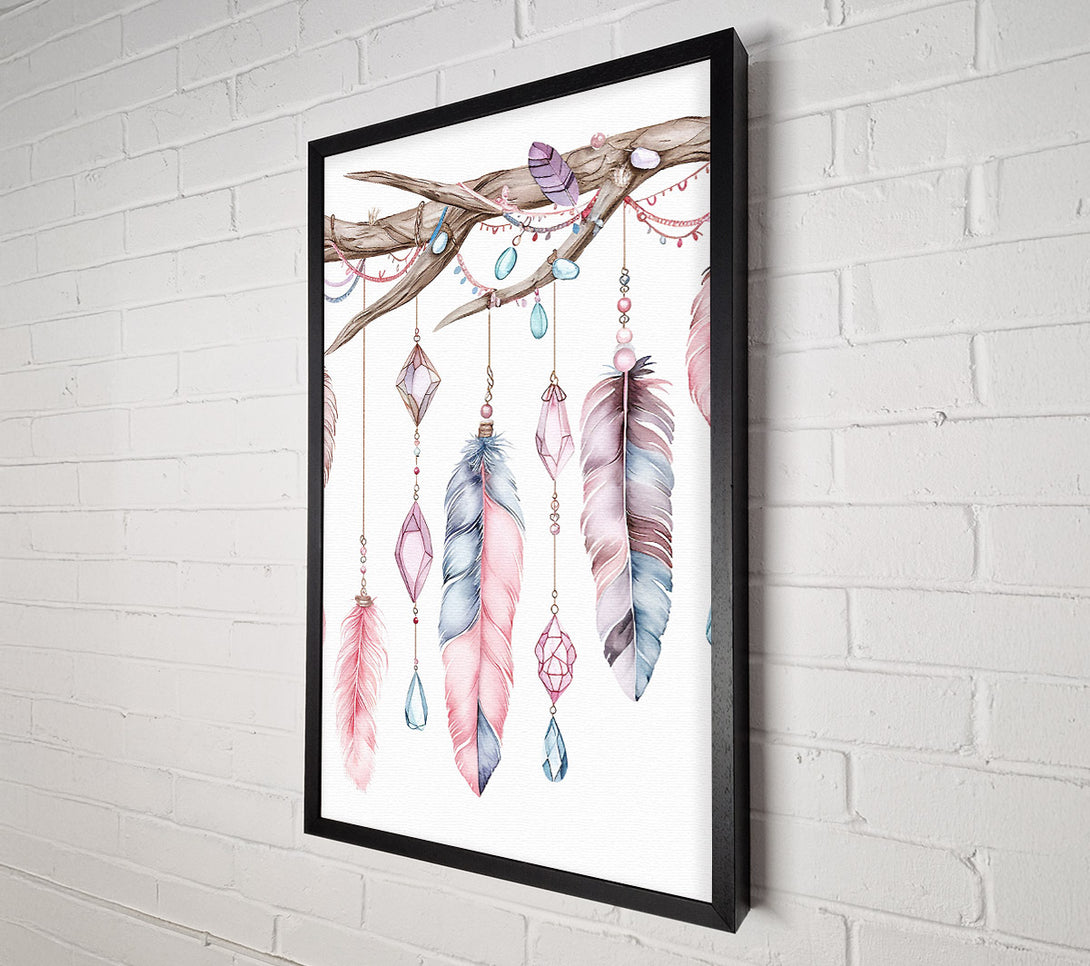  A Canvas Print of Feathers And Jewels Hanging From A Branch Canvas Wall Art
