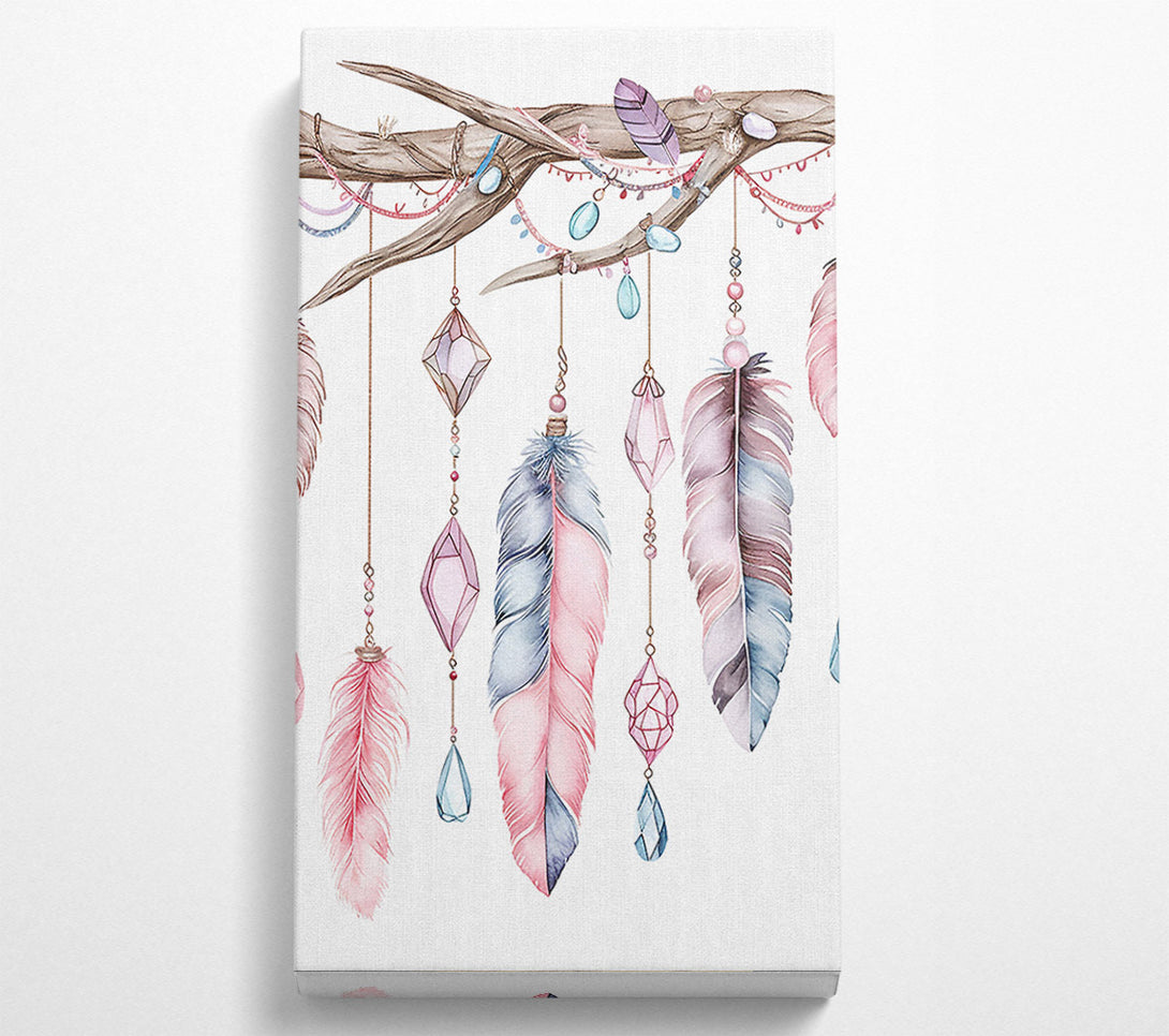  A Canvas Print of Feathers And Jewels Hanging From A Branch Canvas Wall Art