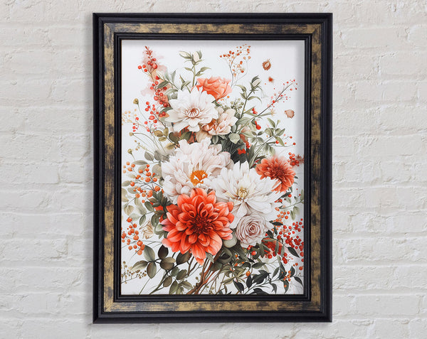 Flower Explosion Walnut And Orange Framed Print