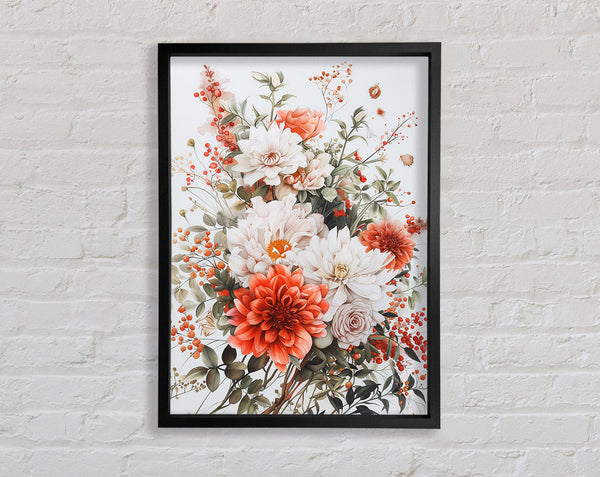 Flower Explosion White And Orange Framed Print