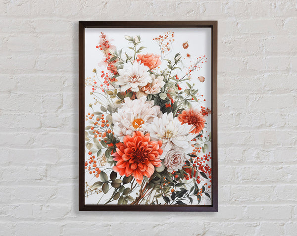 Flower Explosion Walnut And Orange Framed Print