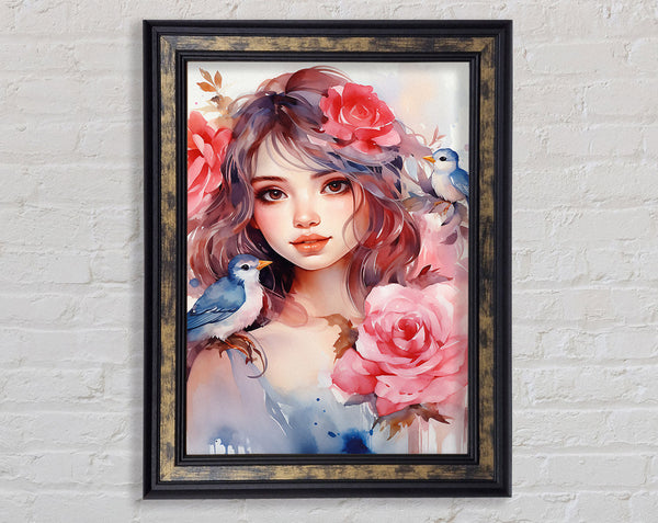 Flower Girl Blue Birds Framed Print