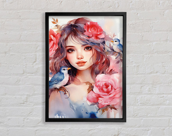 Flower Girl Blue Birds Framed Print