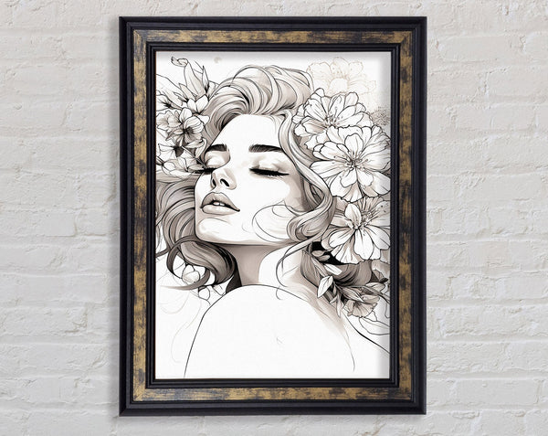 Flower Ink Woman Framed Print