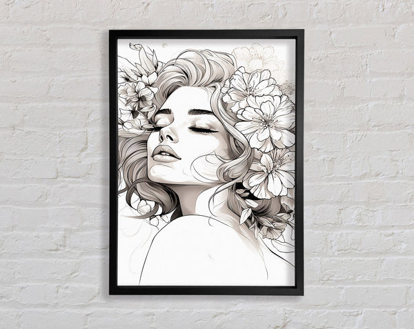 Flower Ink Woman Framed Print