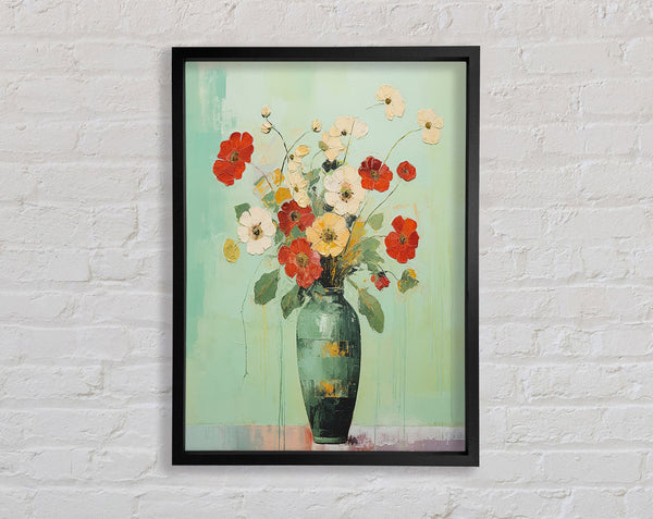 Flowers In A Green Vase Framed Print