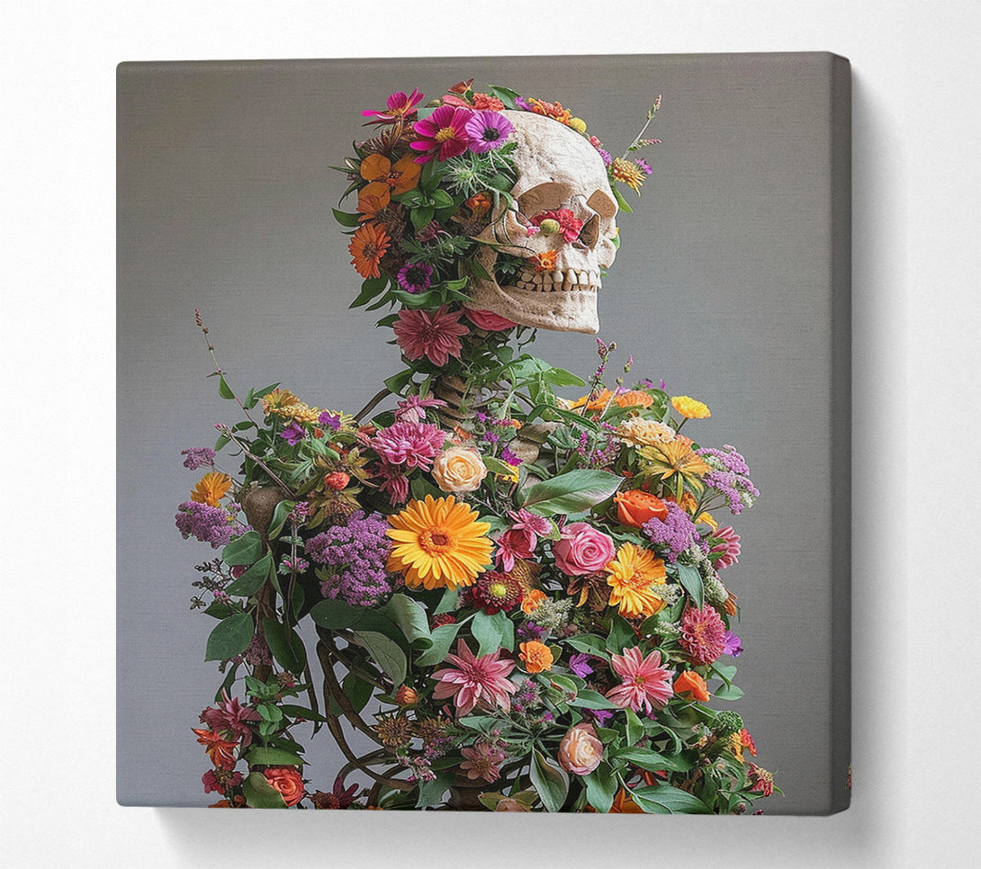  A Canvas Print of Flowers On A Skeleton Canvas Wall Art
