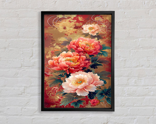 Flowers Red And Gold Framed Print
