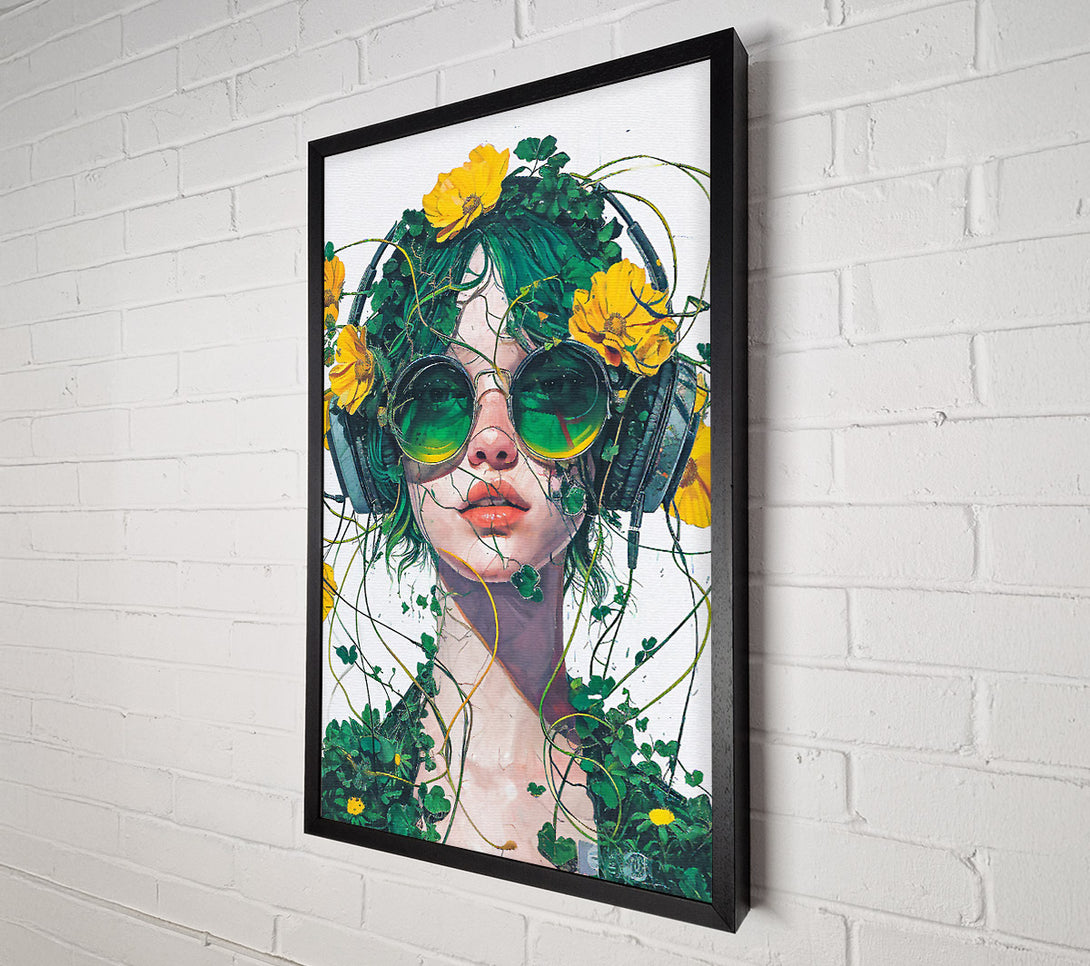  A Canvas Print of Foilage Woman Headphones Canvas Print