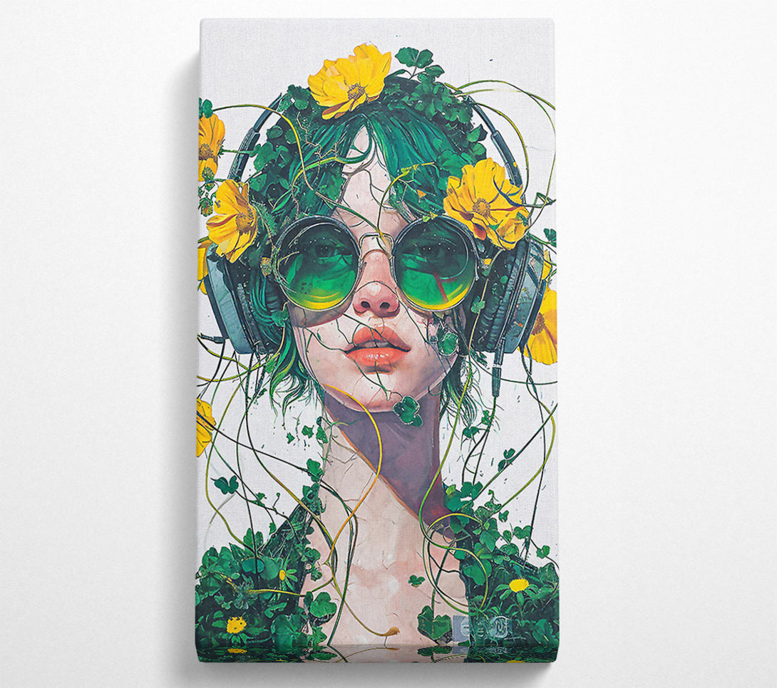  A Canvas Print of Foilage Woman Headphones Canvas Print