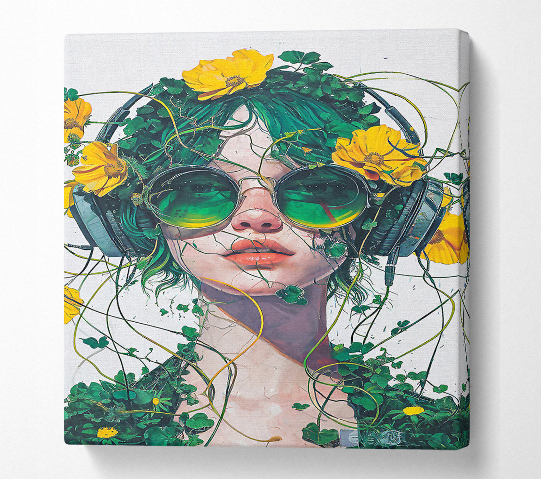  A Canvas Print of Foilage Woman Headphones Canvas Print