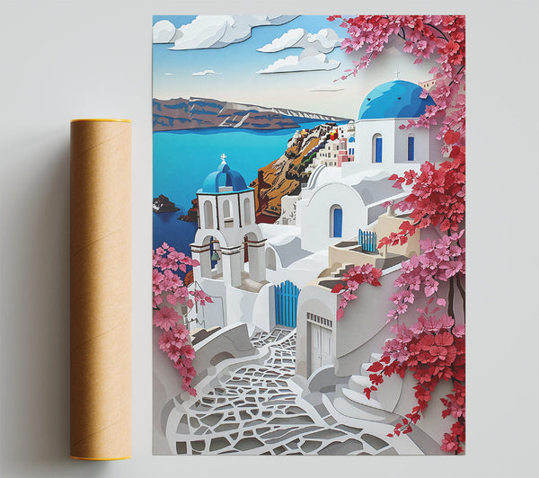 Blue Dream Of Santorini Poster