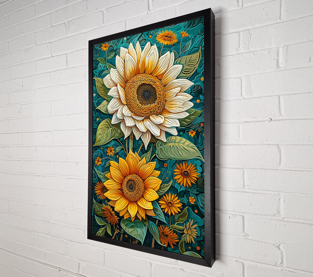  A Canvas Print of Teal Sunflowers Bloom Canvas Wall Art