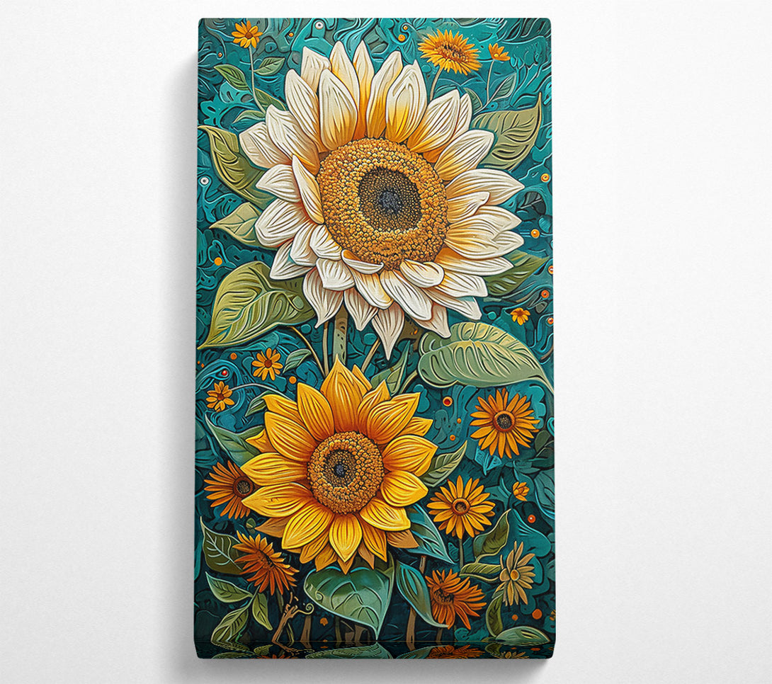  A Canvas Print of Teal Sunflowers Bloom Canvas Wall Art