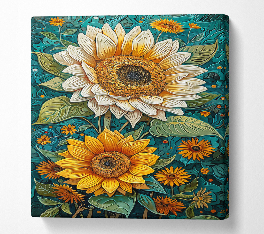 A Canvas Print of Teal Sunflowers Bloom Canvas Wall Art
